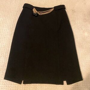 Black Midi Skirt with Gold Chain Belt